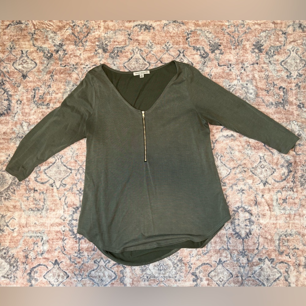 Green Envelope - Olive Green Zip-Up Top